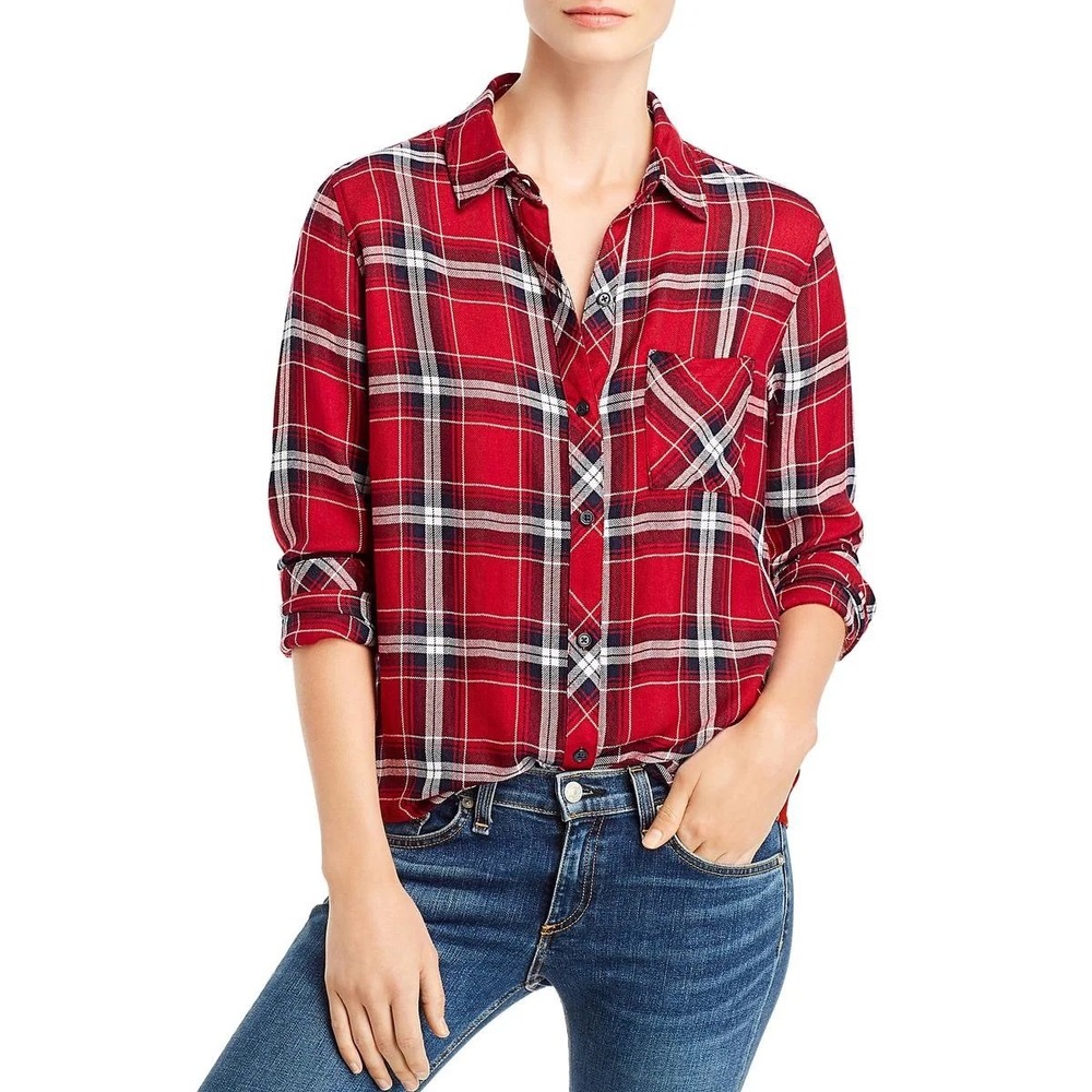 Rails Hunter Cranberry Ink Plaid Button Down Medium Red‎ Soft Flannel Grunge